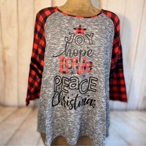 Cato thermal Gray and Red Plaid Christmas Top, plus size 22/24 3X
